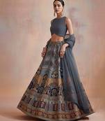 Grey Embroidered Crepe Lehenga Set