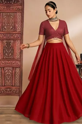Red Georgette Lehenga Set