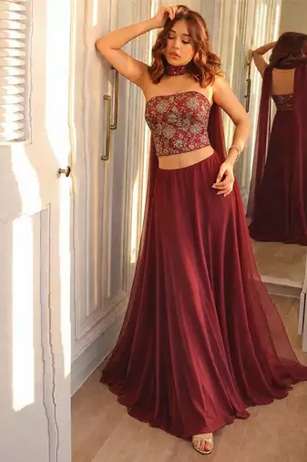 Maroon Tissue Lehenga Set