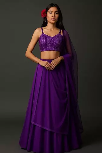Purple Sequin Net Lehenga Set