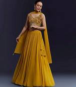 Mustard Yellow Crepe Lehenga Set