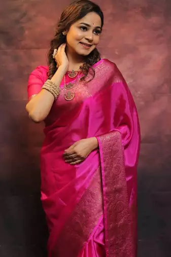 Rani pink soft silk blend banarasi jacuard work designer saree with blouse