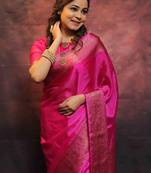 Rani pink soft silk blend banarasi jacuard work designer saree with blouse