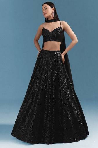 Black Embroidered Georgette Lehenga Set