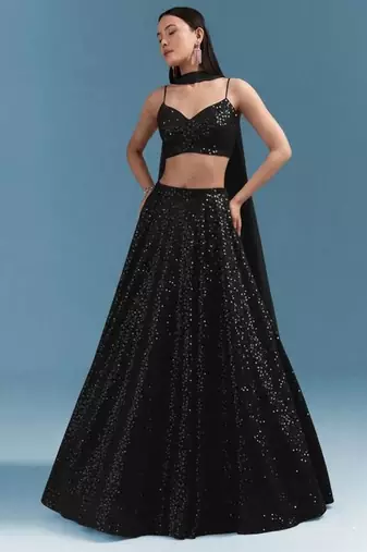 Black Embroidered Georgette Lehenga Set
