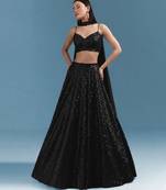 Black Embroidered Georgette Lehenga Set