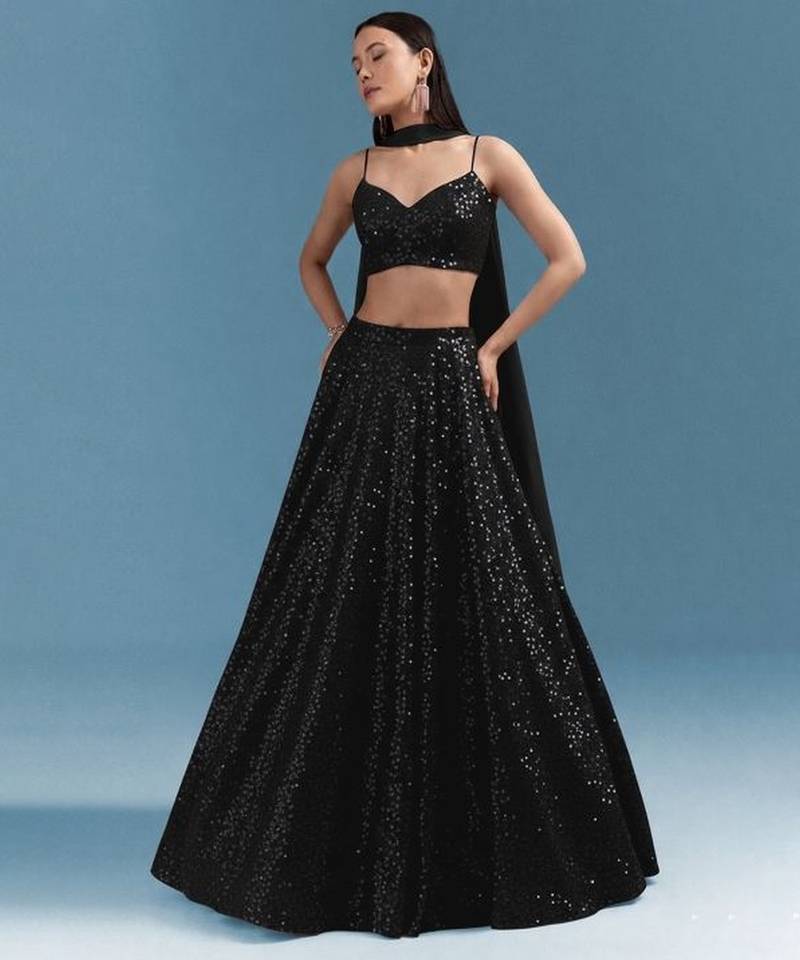 Black Embroidered Georgette Lehenga Set