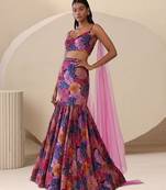 Multicolor Printed Crepe Lehenga Set