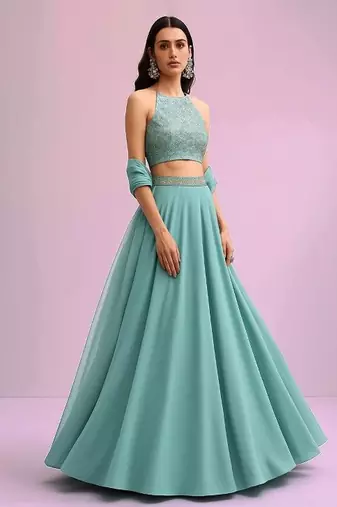 Blue Brocade Lehenga Set