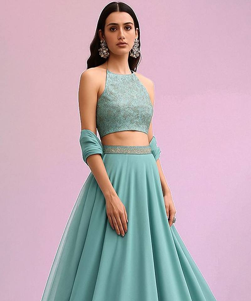 Blue Brocade Lehenga Set