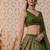 Green Printed Crepe Lehenga Set