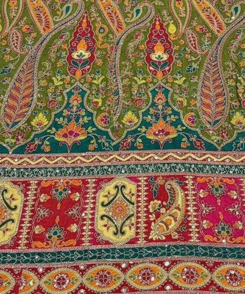 Green Printed Crepe Lehenga Set