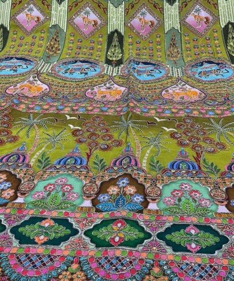 Olive Green Printed Crepe Lehenga Set