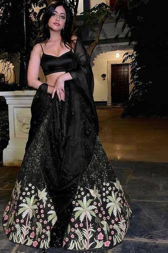 Black Embroidered Silk Lehenga Set