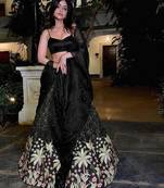 Black Embroidered Silk Lehenga Set