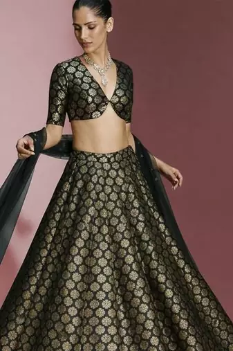 Black Brocade Lehenga Set