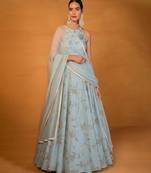 Blue Embroidered Silk Lehenga Set
