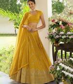 Yellow Embroidered Tissue Lehenga Set
