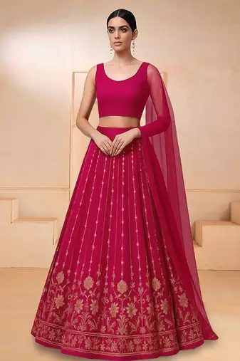 Crimson Red Embroidered Tissue Lehenga Set