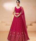 Crimson Red Embroidered Tissue Lehenga Set