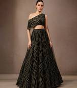 Black Embroidered Net Lehenga Set
