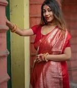 Off white soft silk blend banarasi jacuard work designer saree with blouse