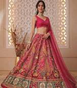 Pink Printed Crepe Lehenga Set