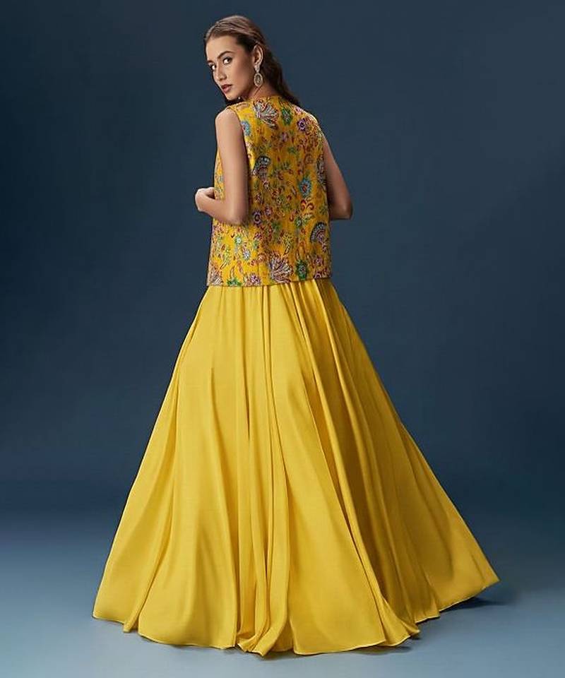 Yellow Crepe Lehenga Jacket Set