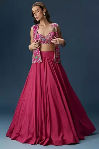 Pink Crepe Lehenga Jacket Set