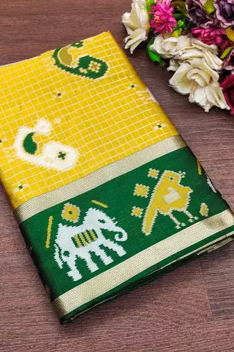 Yellow soft silk blend banarasi jacuard work designer saree with blouse