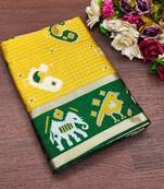 Yellow soft silk blend banarasi jacuard work designer saree with blouse
