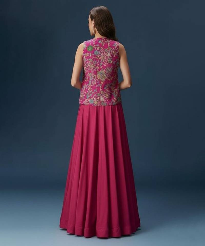 Pink Crepe Lehenga Jacket Set