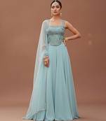 Blue Silk Fusion Lehenga Set