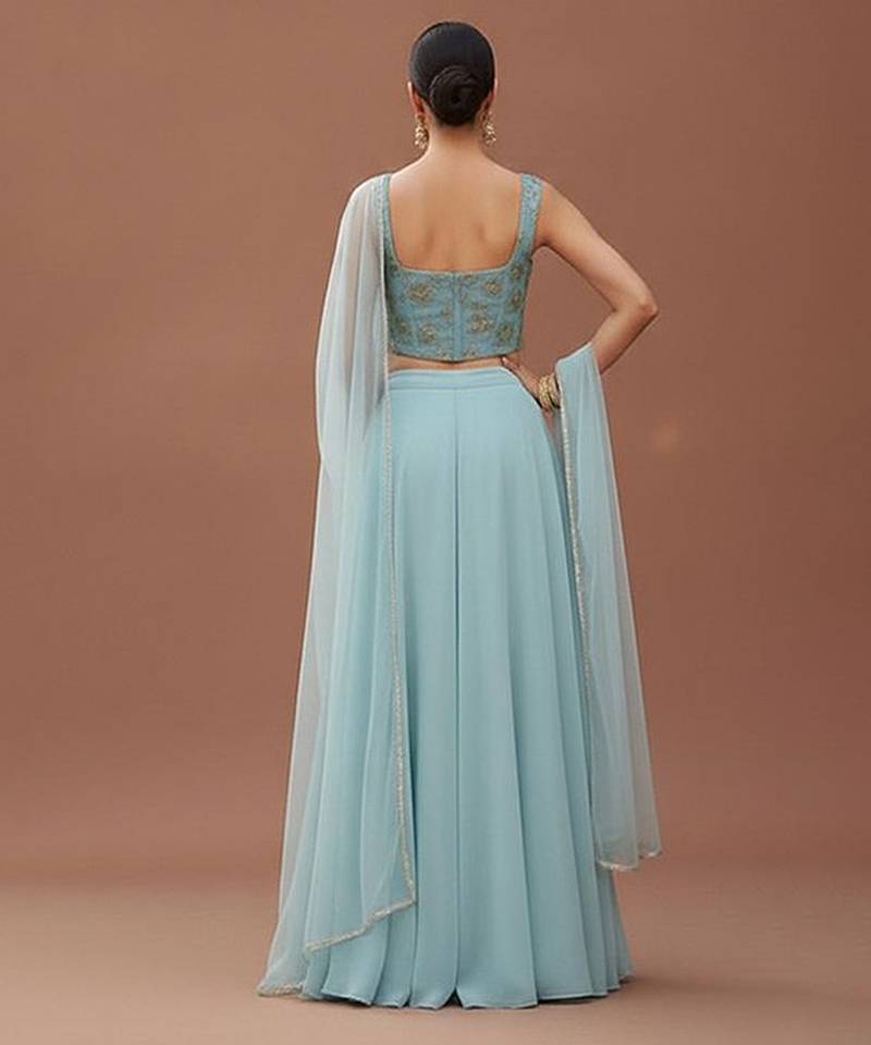 Blue Silk Fusion Lehenga Set