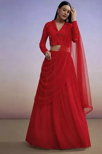 Red Georgette Lehenga Set