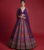 Purple Printed Crepe Lehenga Set