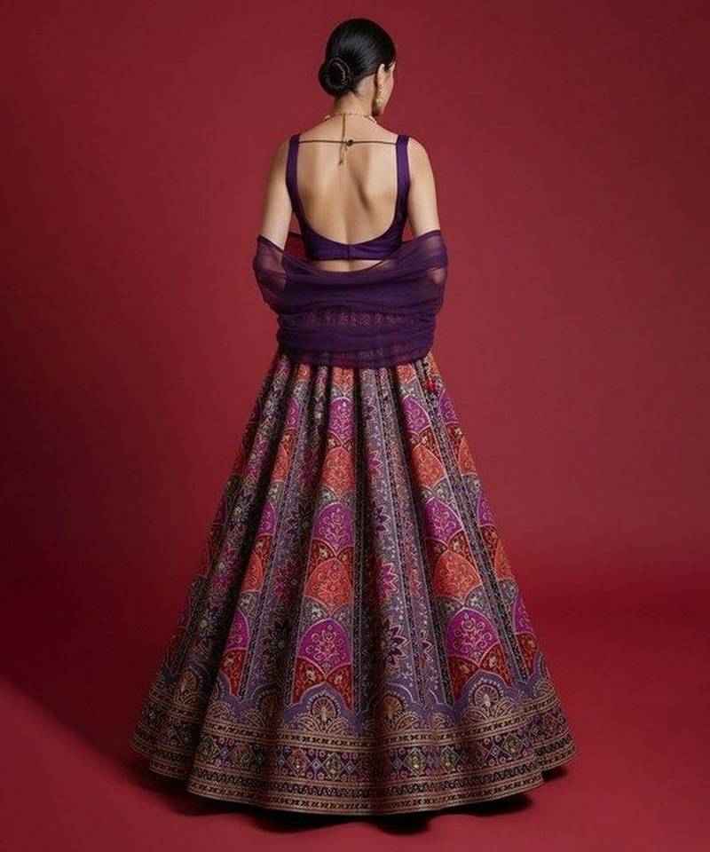 Purple Printed Crepe Lehenga Set