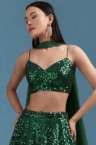 Emerald Green Embroidered Georgette Lehenga Set