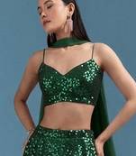 Emerald Green Embroidered Georgette Lehenga Set