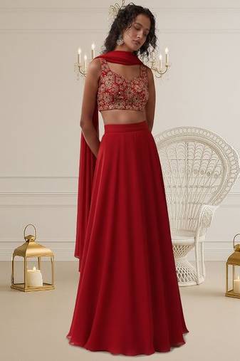 Red Tissue Lehenga Set