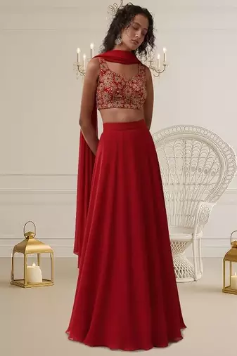 Red Tissue Lehenga Set