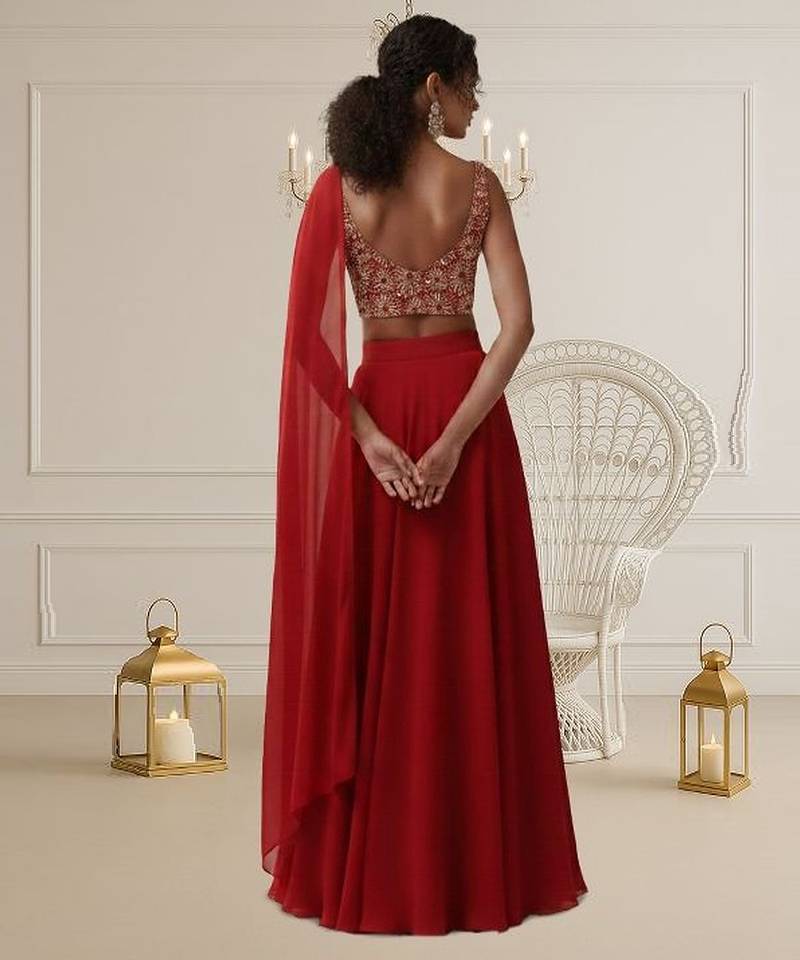 Red Tissue Lehenga Set