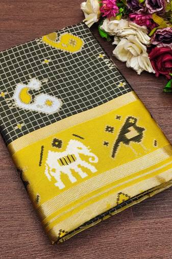 Black soft silk blend banarasi jacuard work designer saree with blouse