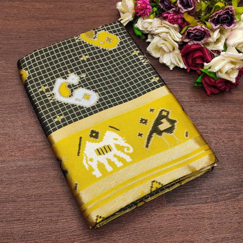 Black soft silk blend banarasi jacuard work designer saree with blouse