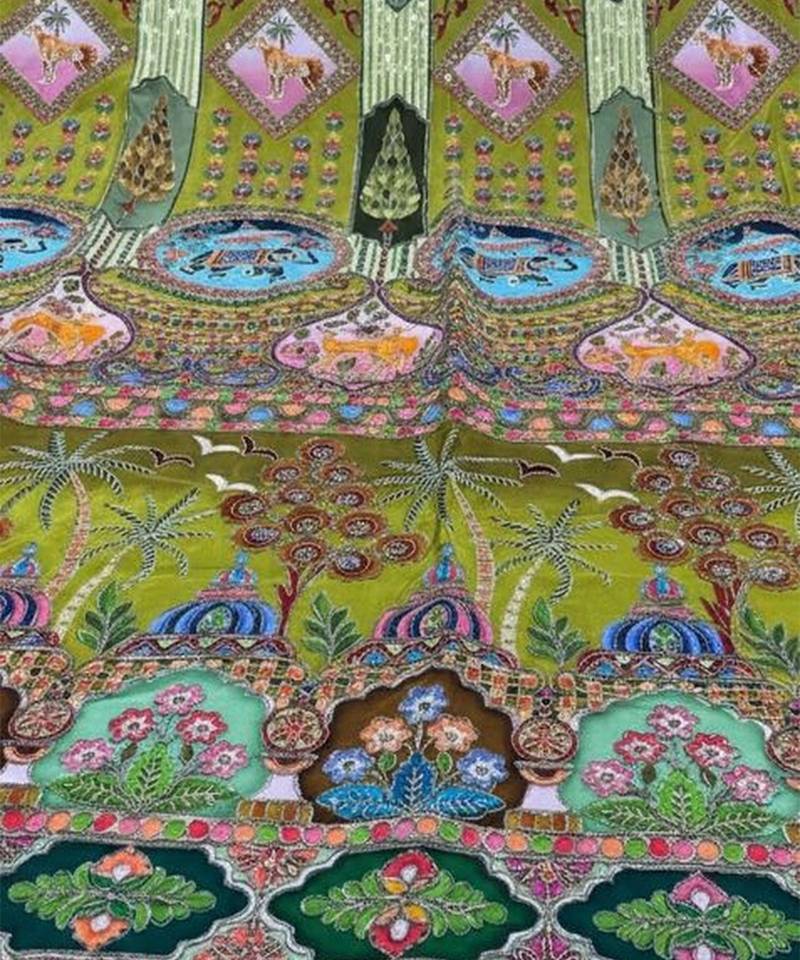 Green Printed Crepe Lehenga Set