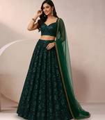 Emerald Green Embroidered Net Lehenga Set