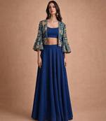 Navy Blue Chiffon Lehenga Jacket Set