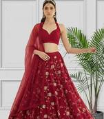 Red Embroidered Silk Lehenga Set