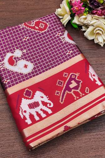 Wine soft silk blend banarasi jacuard work designer saree with blouse