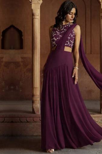 Purple Crepe Lehenga Set